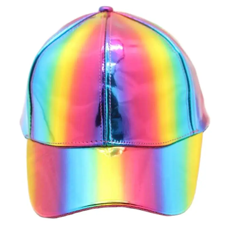 Shine PU Leather Laser Baseball Cap Women Men Party Club Hat Gold Silver Rainbow Purple