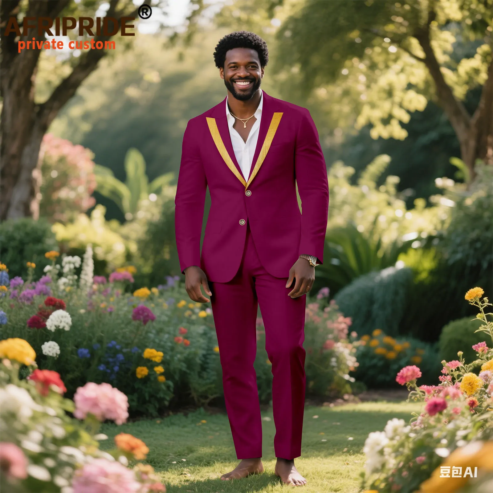 African Suits for Men Slim Fit Embroidery Two Buttons Jacket and Pants 2 Piece Set Dashiki Outfits for Wedding 2516064