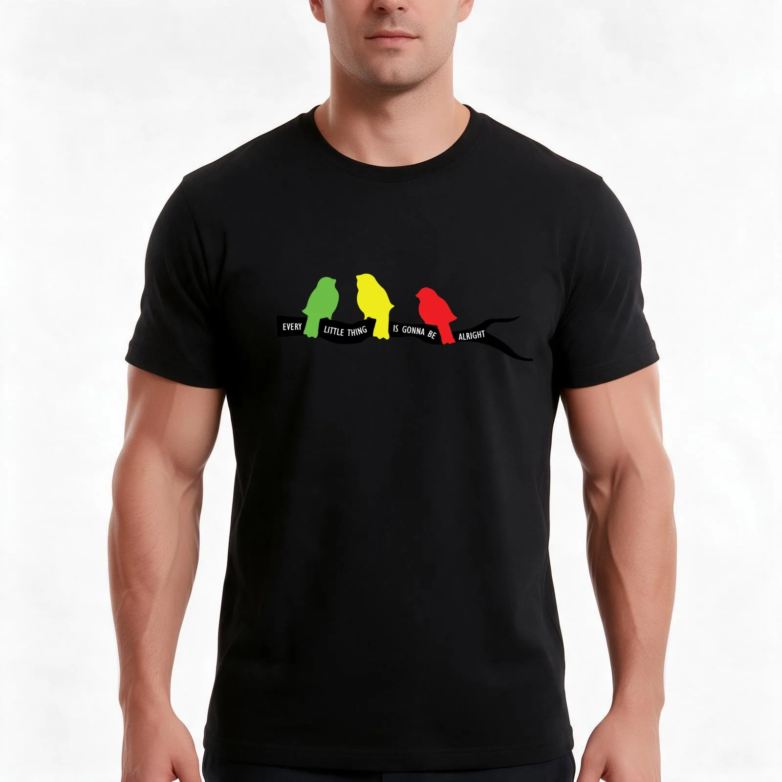 3 little birds, every little thing is gonna be alright T-Shirt, Summer Casual Cotton Tee, Oversized Streetwear Tops, 100% Cotton