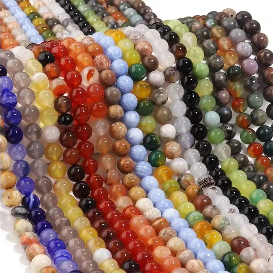 Natural Stone Agate 4 6 8 10 12mm Muti-Colorful Beads For Jewelry Making Spacer Beads Black Blue Agate Bead DIY Bracelet