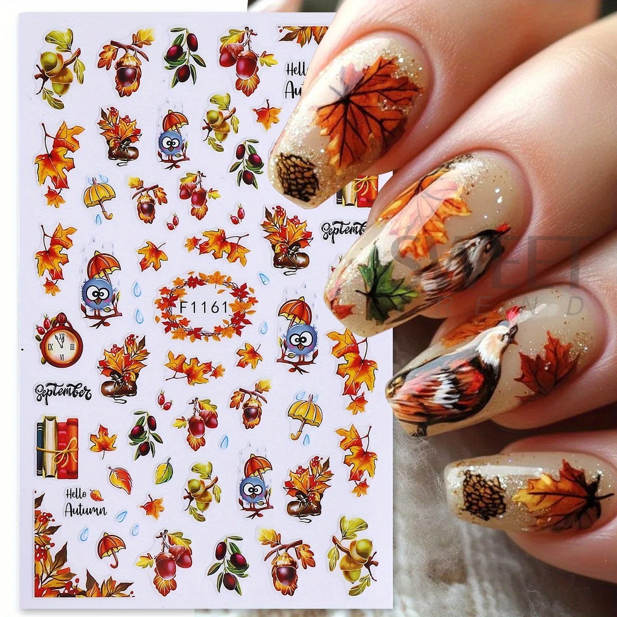 10pcs Autumn Winter Series Nail Decals Maple Leaves Pumpkin Deer Mushroom Stickers For Manicure Painting Fall Decor Accessories
