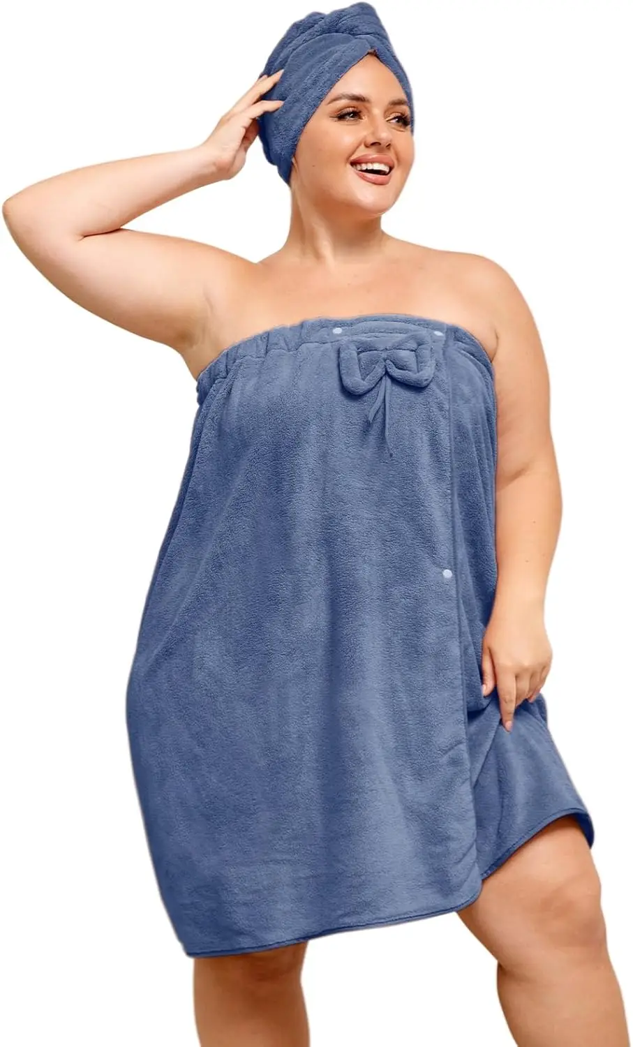 

Женский спа-халат XL-XXL с полотенцем для сушки волос, регулируемый и удобный для душа, пляжа, путешествий - темно-синий