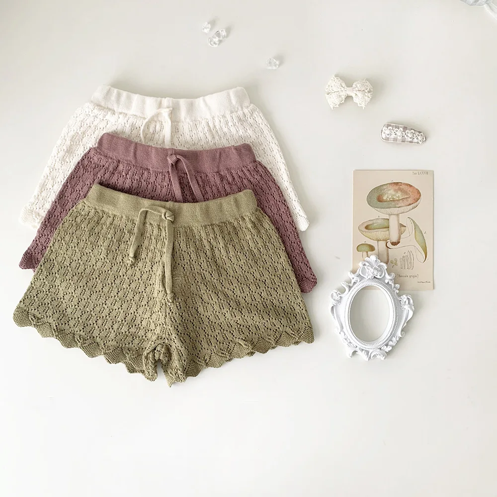 

Jenny&Dave Summer Baby Girls' Knitted Cotton Shorts Baby Girls' Loose Lace Hollow Texture Shorts Girl