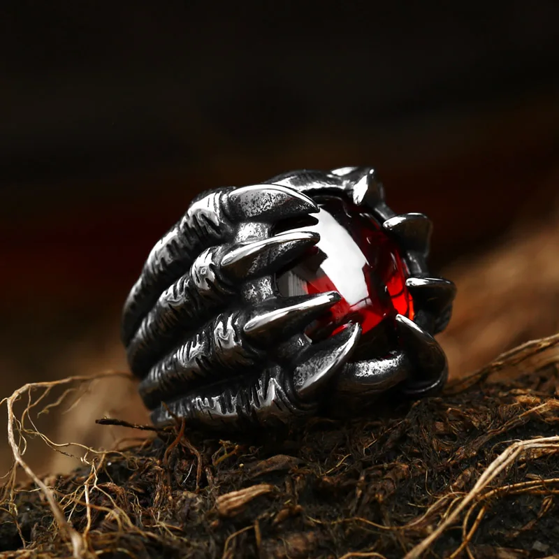 Beier New Store 316L Stainless Steel Fashion Dragon Claw Red Black Stone Men And Women Ring High Quality Jewelry LLBR8-046R