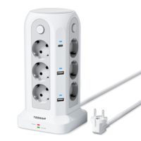 TESSAN Power Strip EU Plug Multiple Socket with 4 USB 2 Type C 4 Switch 18 In 1 Tower Socket Surge Protection 2M Extension Cord