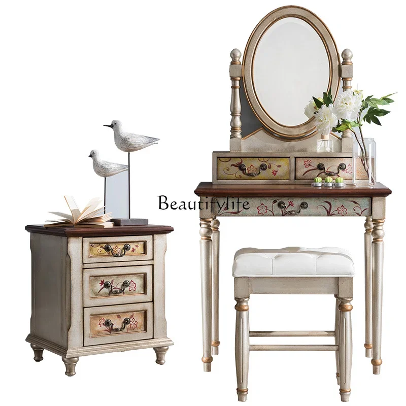 

ls 27American painted villa all solid wood furniture painted dresser bedside table