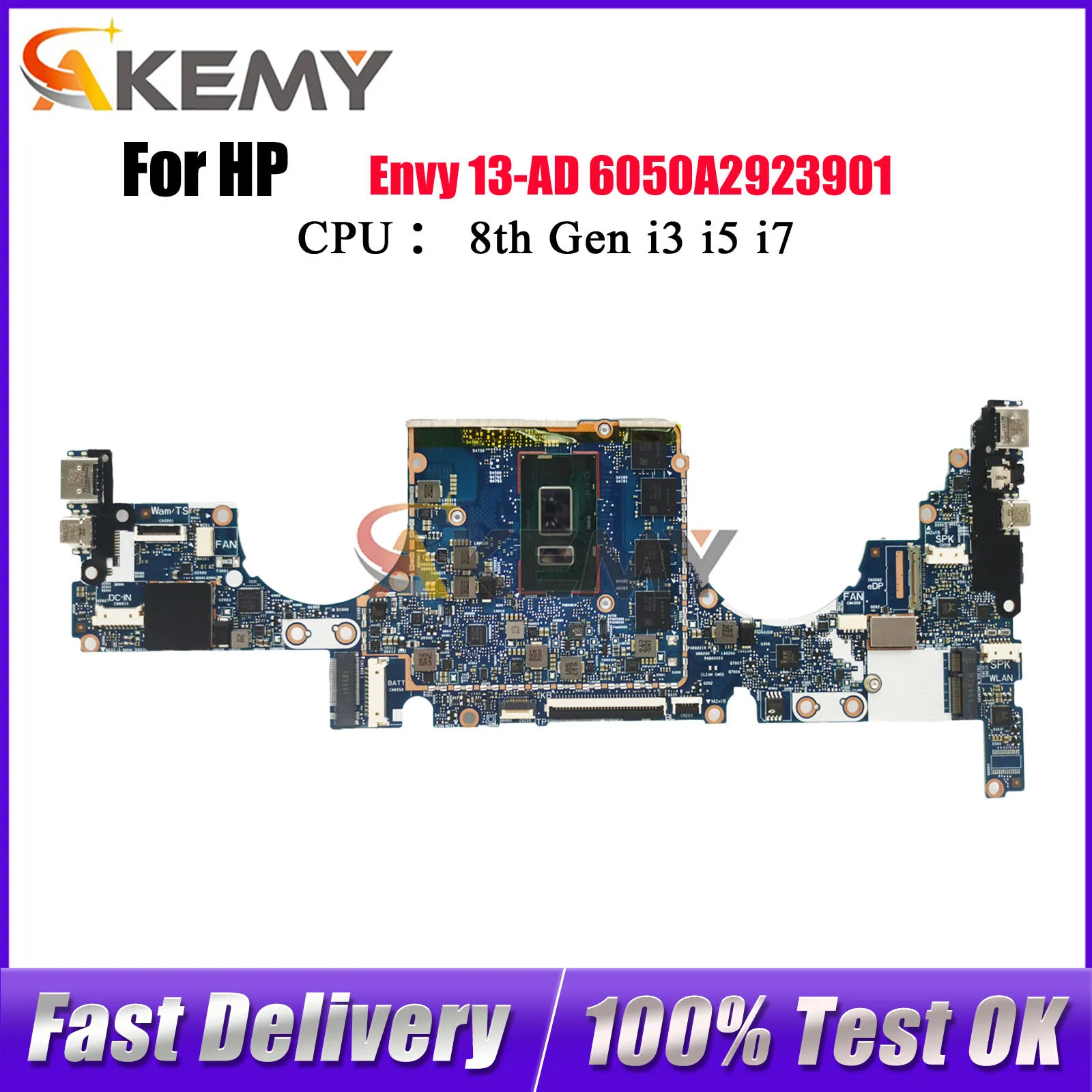 

6050A2923901 для ноутбука HP Envy 13-AD, материнская плата с процессором i5-8250U i7-8550U, 8 ГБ ОЗУ 939646-601 939648-601, 100% полностью протестировано