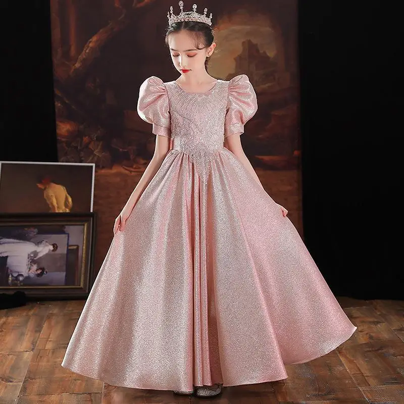 Vestido de princesa feminino para banquete, apresentação de piano escolar, fantasias formais para aniversário, festa noturna, vestidos elegantes para crianças, moda