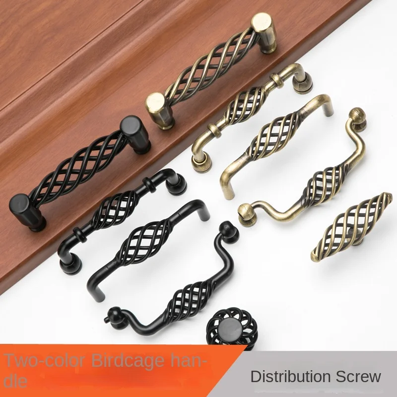 Bronze Birdcage Handle Hollowed Out European Black Handle Single Hole Cabinet Wardrobe Door Handle American Furniture Handle