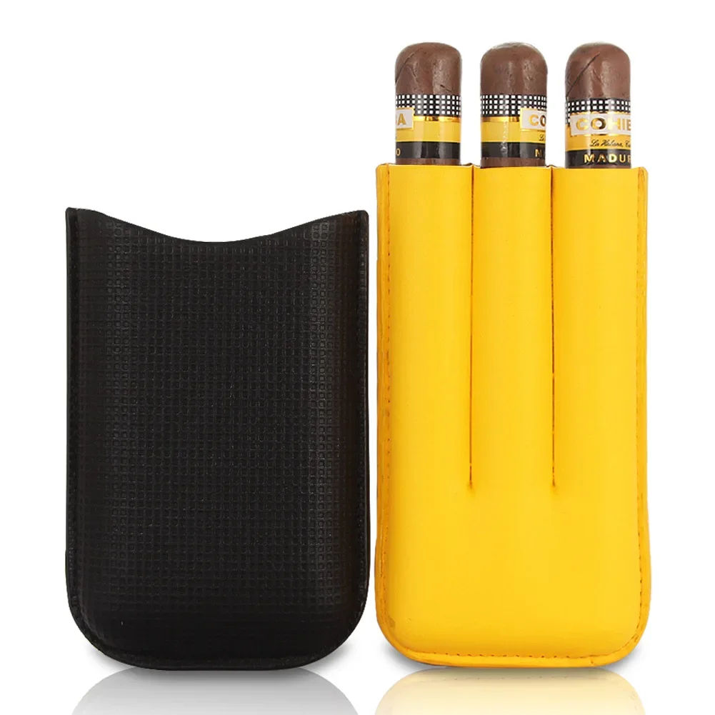 

Cigar Leather Case Three-piece Aluminum Tube Travel Portable Cowhide Moisturizing Humidor Box for Cigar