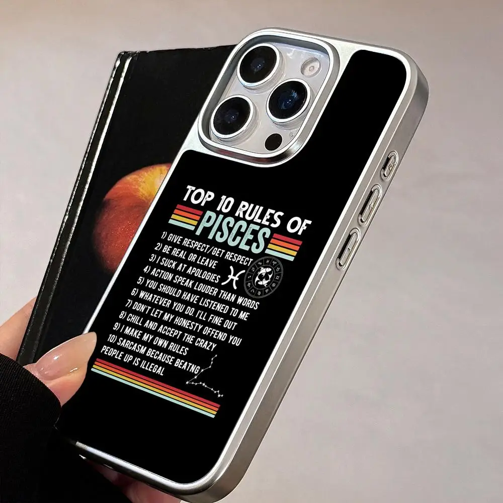 

Zodiac Sign Pisces Mobile Phone Case for iPhone 17 16 15 14 13 12 11 Air Pro Max Plus Silver Plating Colorful Cover Luxury Cover