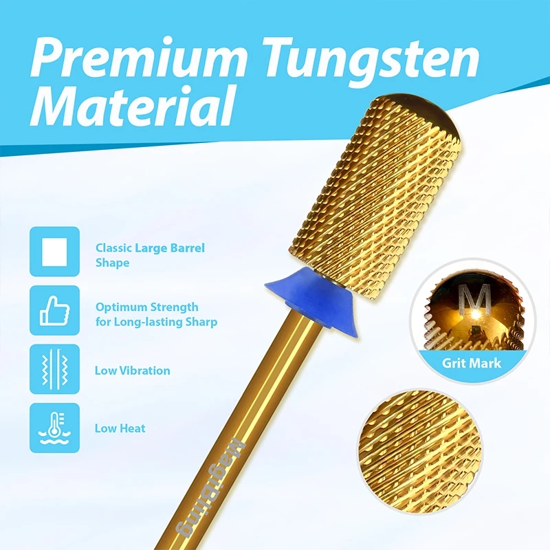 MagiBlig Tungsten Large Barrel Nail Drill Bits Cross Cut Round Top Left Right Hand Remove Gel Polishing Manicure Tools 3/32''