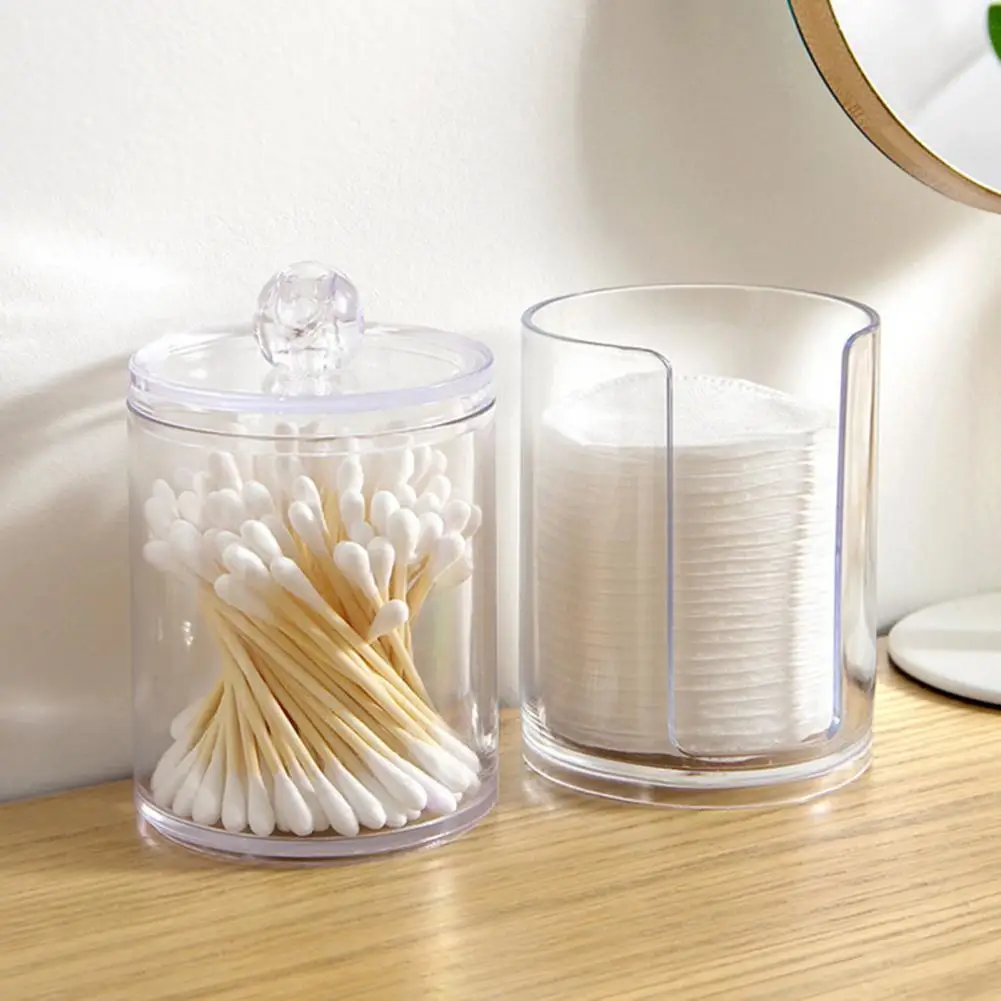 

Cotton Swab Box Makeup Organizer Round Clear Plastic Facial Puffs Cosmetic Organizer for Household Bathroom Storage Supplies