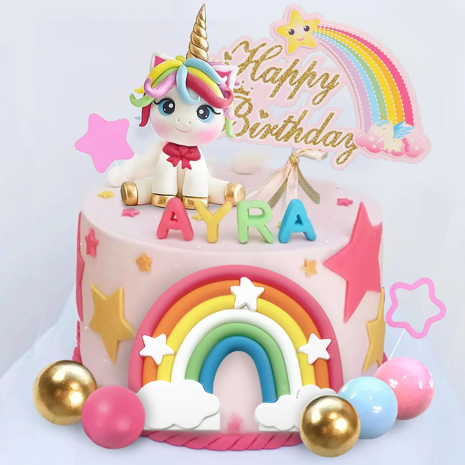 29pcs Unicorn Cake Decorations Luxury Rainbow Stars Unicorn Balls Unicorn Cake Topper for Birthday Party Baby Shower Supplies