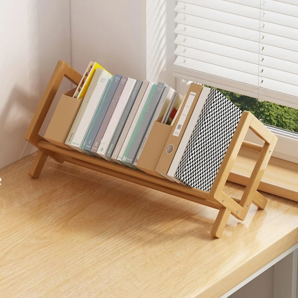 

Bamboo Desktop Bookshelf, Book Storage Organization Bookshelf, Desktop Organizer, for Office, Home Bookshelf, CD/Magazine/Book D