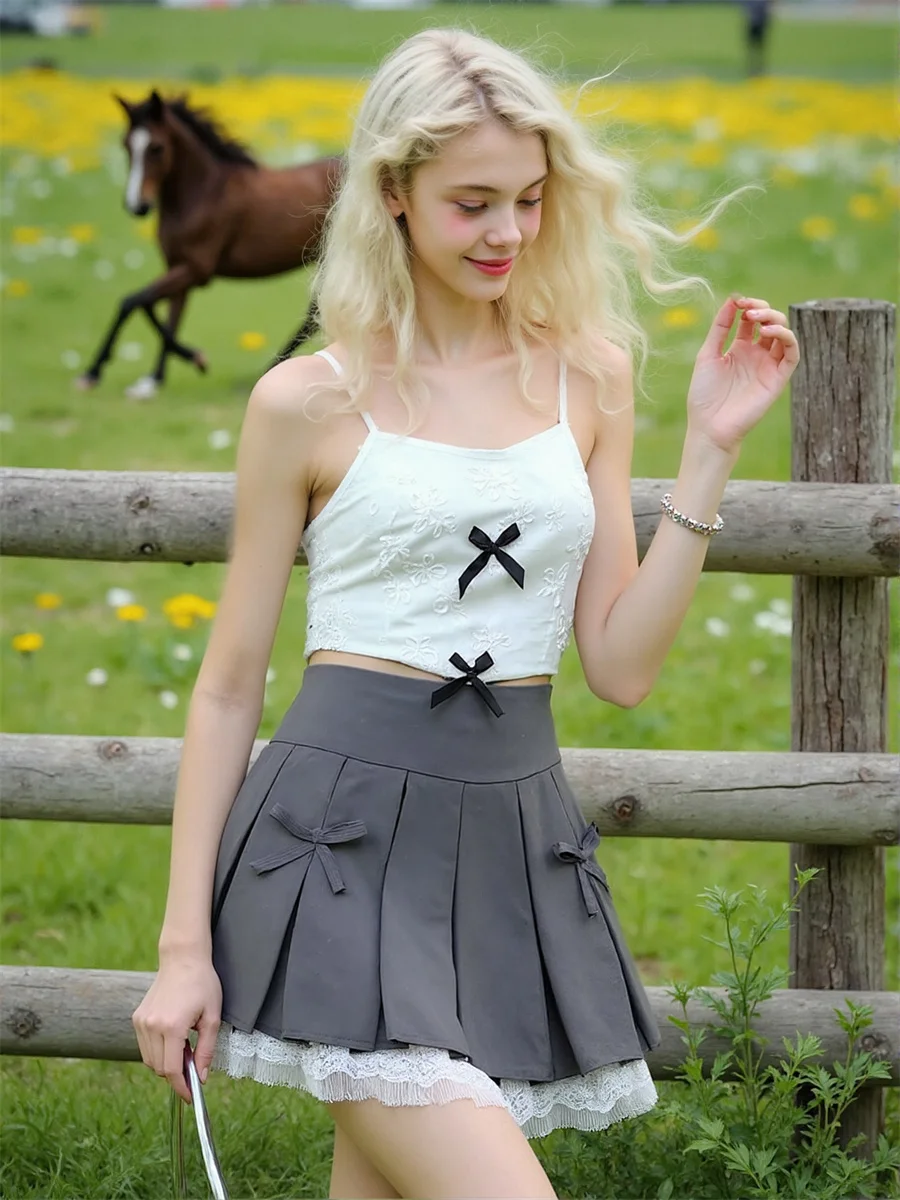 Kanten patchwork rokken dames eenvoudige plooien ruche mesh hoge taille elegante vloeiende gelaagde moderne chique midi zomerrok