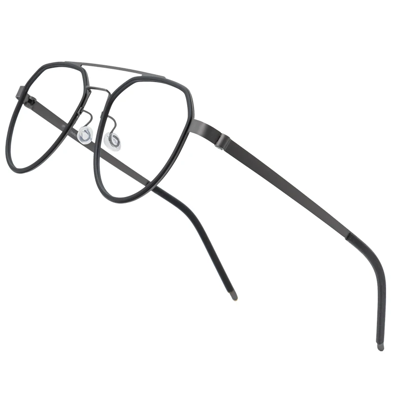 Screwless Design Ultra Light Pure Titanium Men's Glasses Frame Double Beam Business Eyeglasses Big Face 150mm Pilot Eyewear