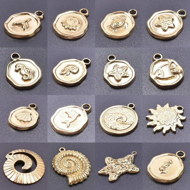 6Pcs/Lot Stainless Steel Marine Life Starfish Conch Shell Octopus Charms Mix Sea Animal Mermaid Tail Tortoise Pendant Jewelry