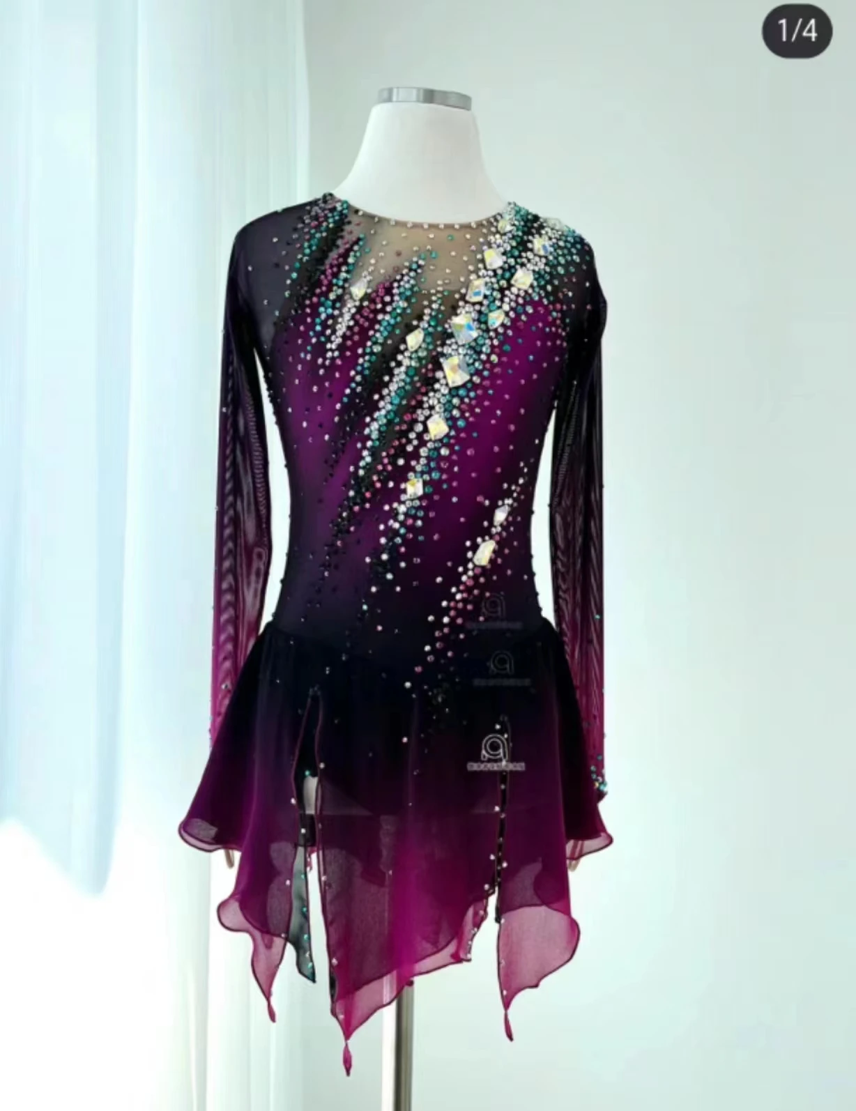 Women Rhythmic Gymnastic Leotard Shiny Handmade for Child Girl Figure Skating Dress Skirt Performance Ballet Costume Purple set