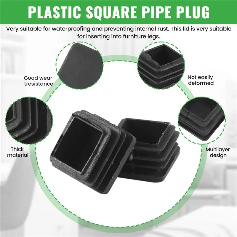 AT21-Chair Leg Plastic Blanking End Cap Square Tube Insert Black 20Mmx20mm 50Pcs