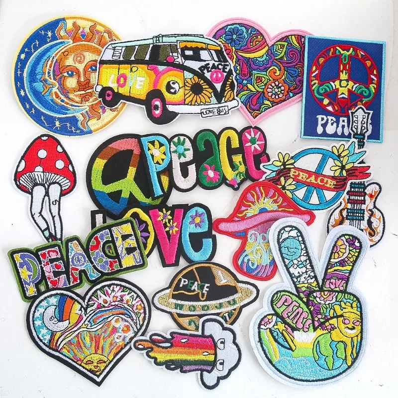 Mix Cartoon Hip Hop Wind Peace Rainbow Love Pattern Embroidery Cloth Sticker Cross-border Set Clothing Accessories Adhesive