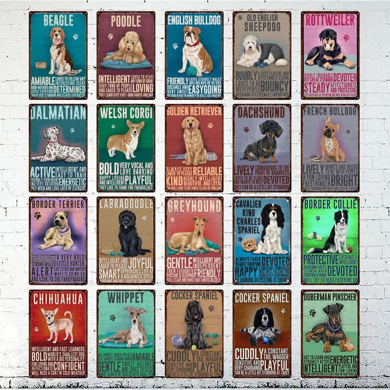 Animal Dog Cat Vintage Metal Poster Home Decor Retro Tin Sign for Bar Club Pet Shop Decorative Plate Poodle Wall Art Plaque sign