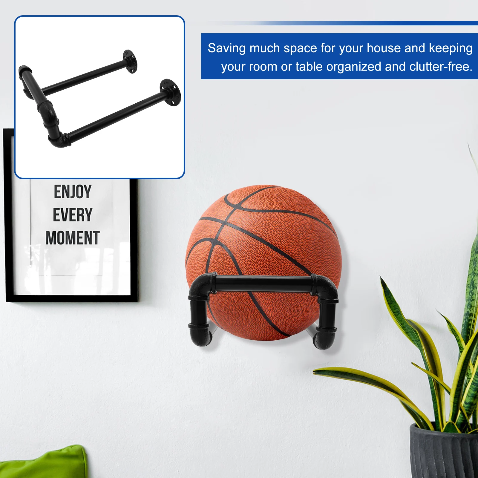 

Metal Basketball Hanger Wall Mounted Durable Iron Industrial Style Ball Holder for Home Decoration Metal Basketball Hanger