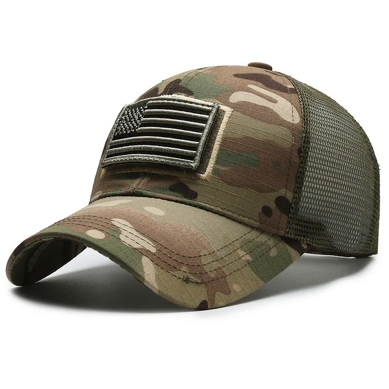 American Flag Camouflage Sticker Embroidered Baseball Cap Net Hat Men Outdoor Velcro Cap view 3