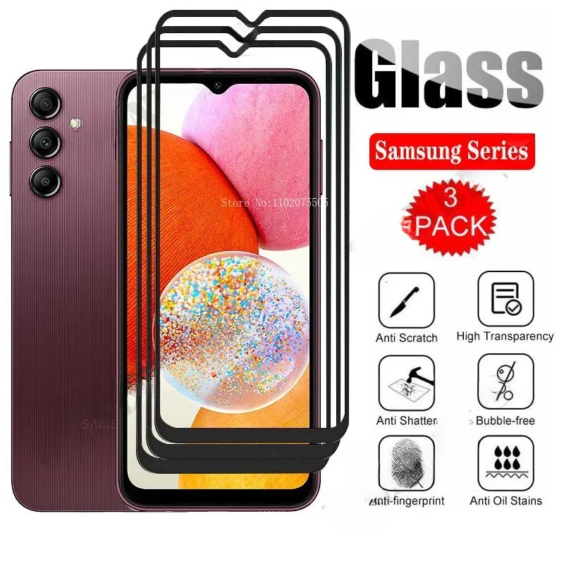 3pcs Full Safety Glass Film for Samsung Galaxy A15 A14 A13 A05 A04 A71 Tempered Glass for Samsung A55 A54 A53 A35 A34 A25 A24