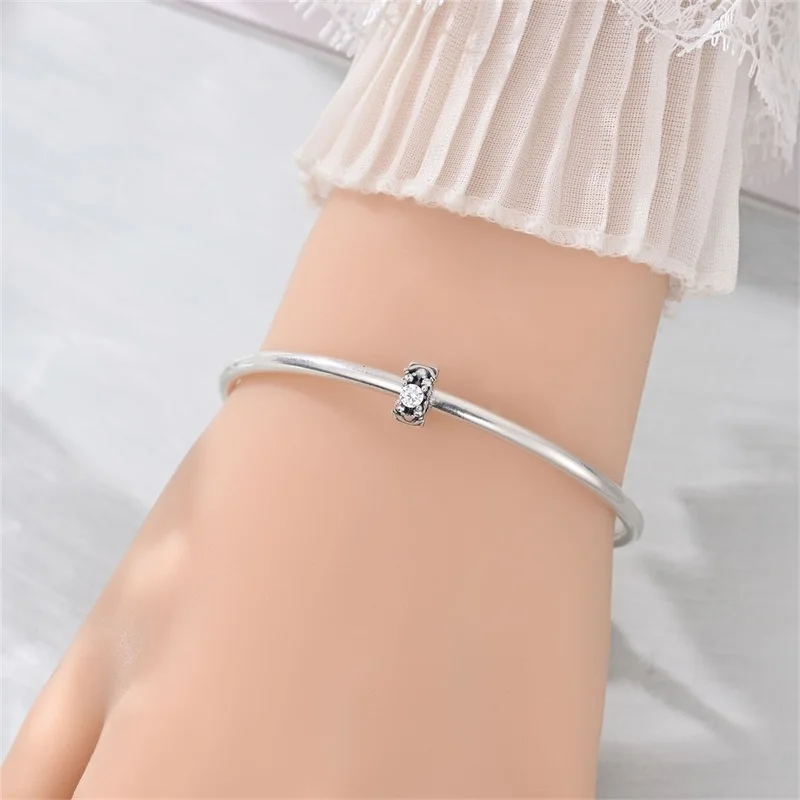 خاتم خطوبة من الفضة الإسترليني عيار 925 مع خرز ثابت، مناسب لتصميم شخصي لسلاسل المجوهرات، كهدية للنساء