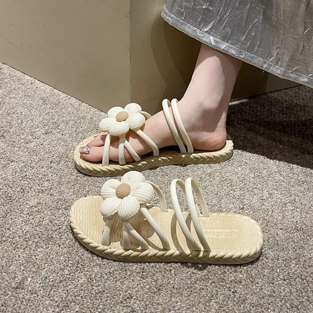 

Anti-skid Women Flat Slippers Weave Design Vacation Summer Flower Slippers Female Sandals Bohemian Beach Flip Flops Student