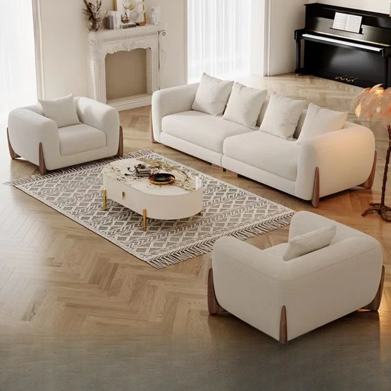 

# Nordic-Style Light Luxury Solid Wood Sofa with Fabric Upholstery Comfortable Home Furnishings Living Room Sofa