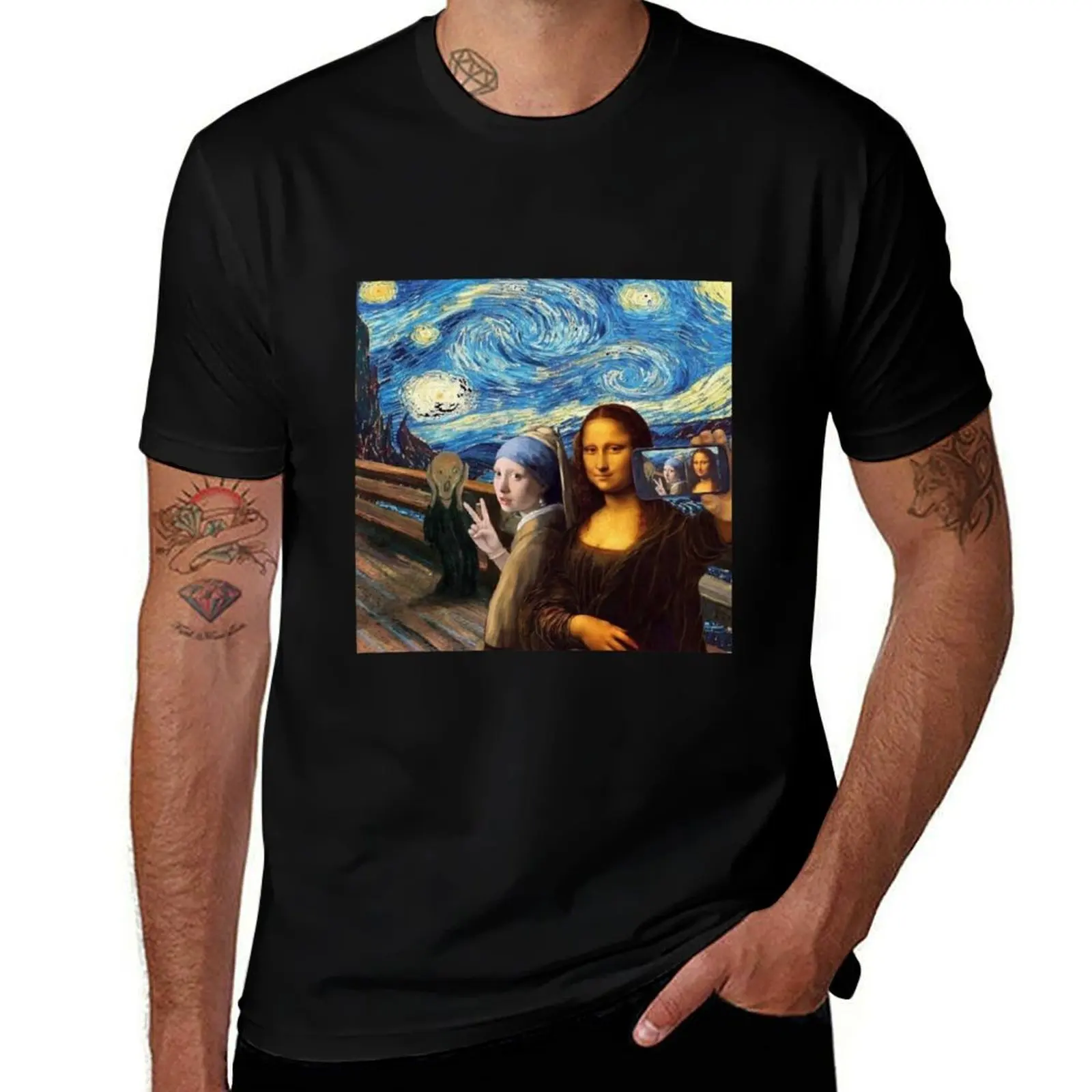 Girl With A Pearl Earring Selfie With Mona Lisa Edition T-Shirt All Weather Casual Short Sleeve T-Shirt