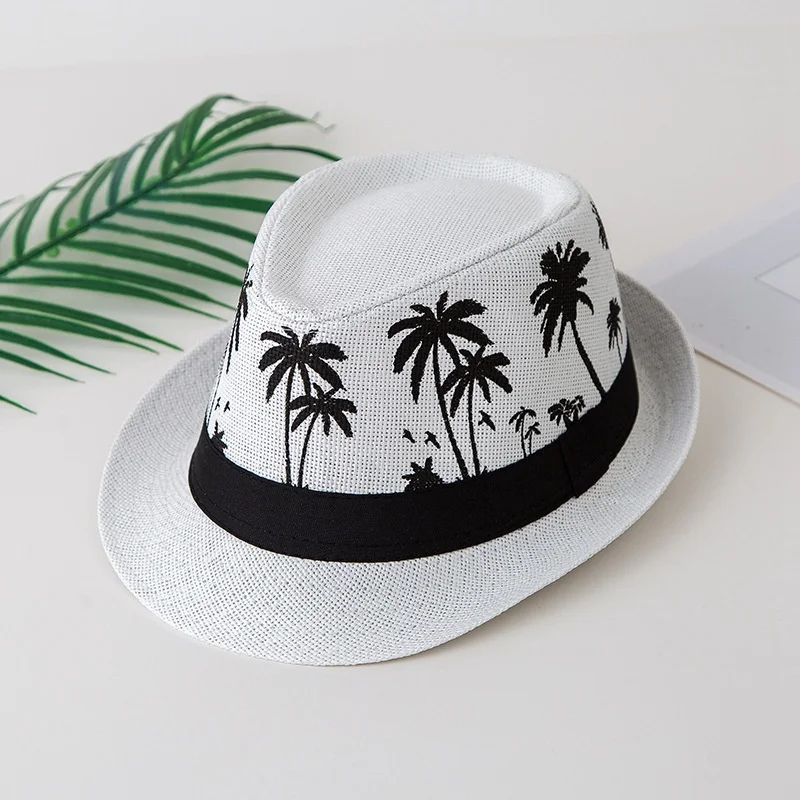 Palm Tree Shade Unisex Summer Women Straw Hat Sun Protection Short Brim Men Beach Cap Jazz Hat