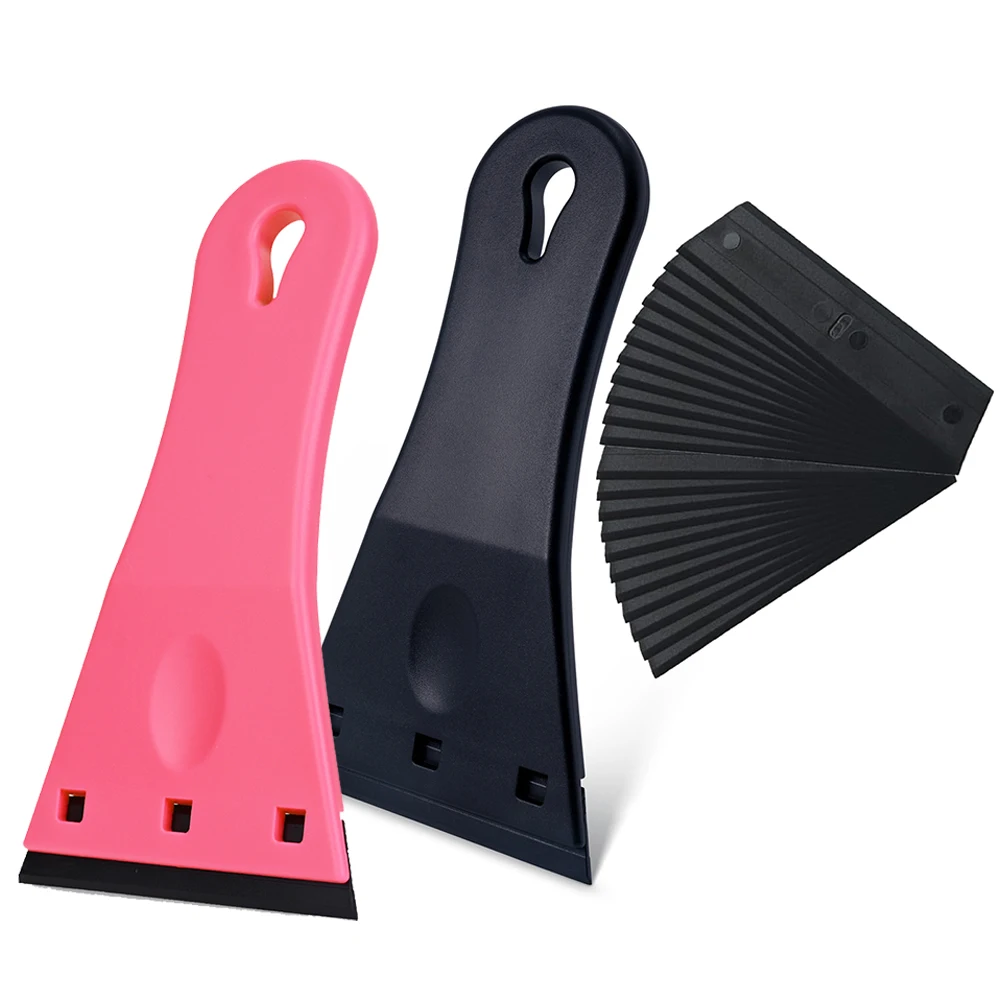 FOSHIO 3Inch Wide Plastic Blade Razor Scraper 2pcs/Set Car Window Film Sticker Labels Glue Removal Glass Cleaning Squeegee Tools