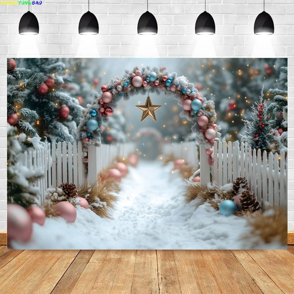 

Winter Outdoor Arched Wreath Snowy Christmas Photography Backdrop Natural Landscape Kids Portrait Background Photo Studio Props