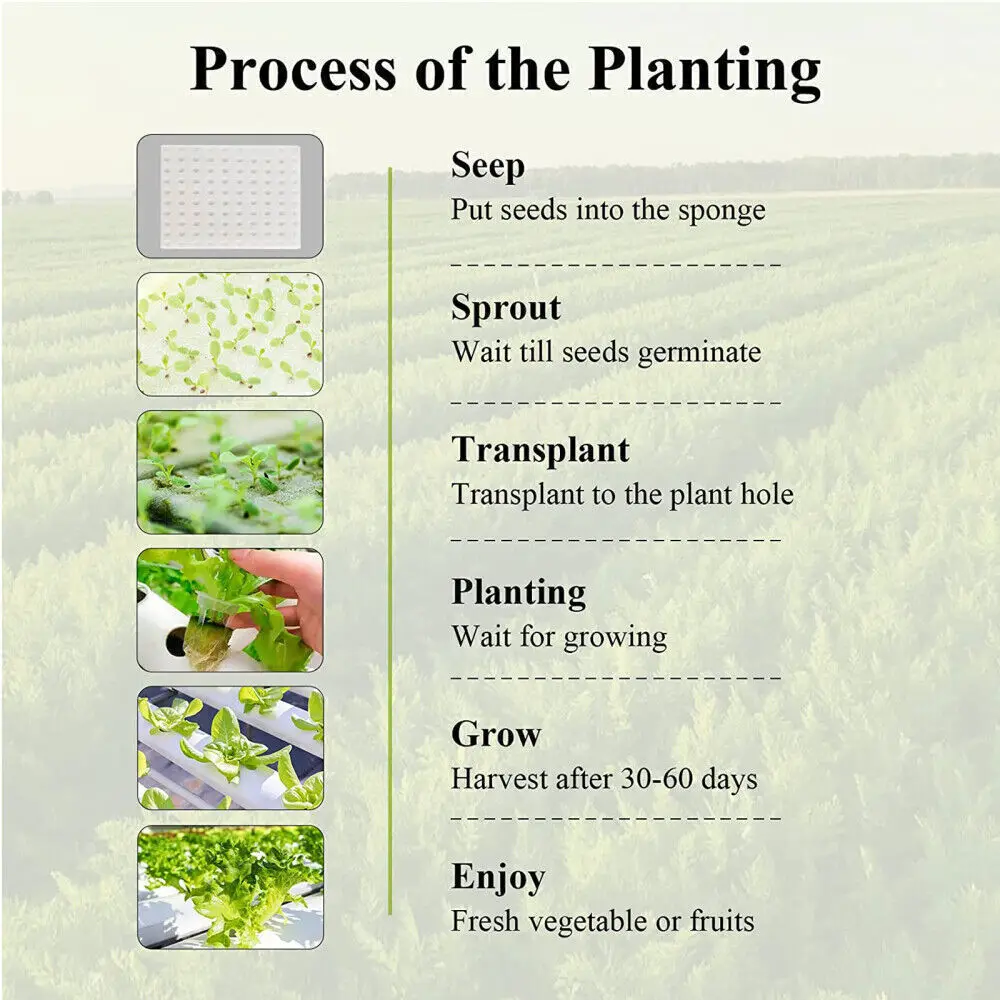 Kits de Sistema Crescente Hidroponia, Tubo de PVC, Jardim Hidropônico, Ferramentas para Plantar Vegetais, 36 Sites