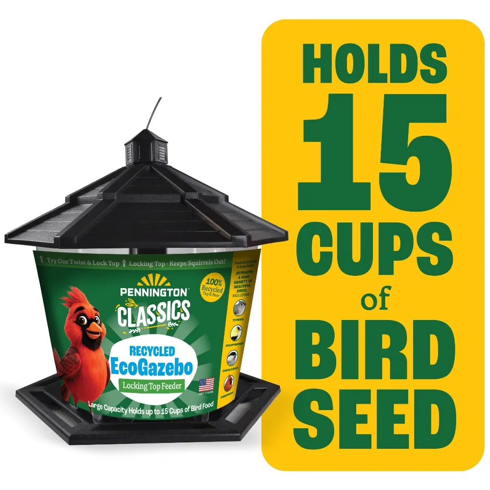 Pennington Earth Smart, Black Recycled Plastic Hopper Wild Bird Feeder, Extra Large 6 lb. Capacity, 11.5