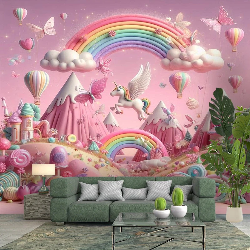 1PC Pink Unicorn Rainbow Fantasy Art Print Backdrop Banner, Bedroom Living Room Photo Background, Polyester, Home Decor, Wall Ar