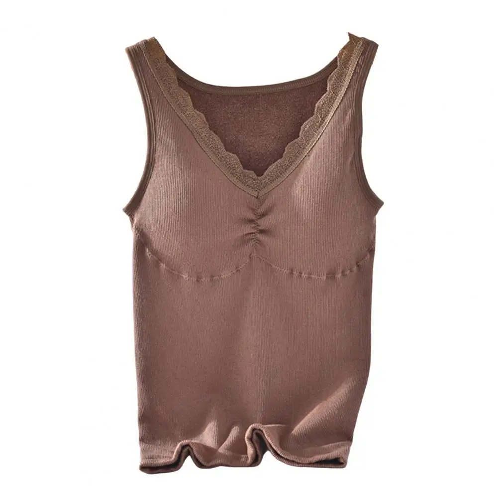 Lace Vest with Chest Pads Lace Vest Winter Women Thermal Vest with Chest Pads Lace V Neck Wear Fast Temperature Lock Slim Fit