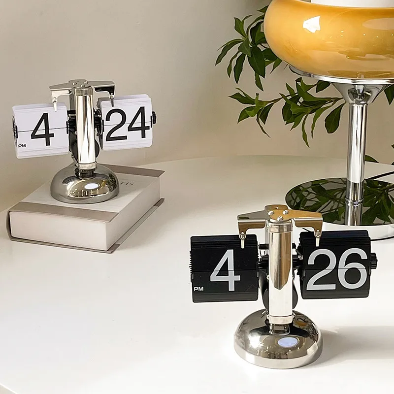 CuteLife Modern Metal Design Flip Table Clock Living Room Mechanic Clock Home Decoration Bedside Gift Ideas Desk Mechanic Clock