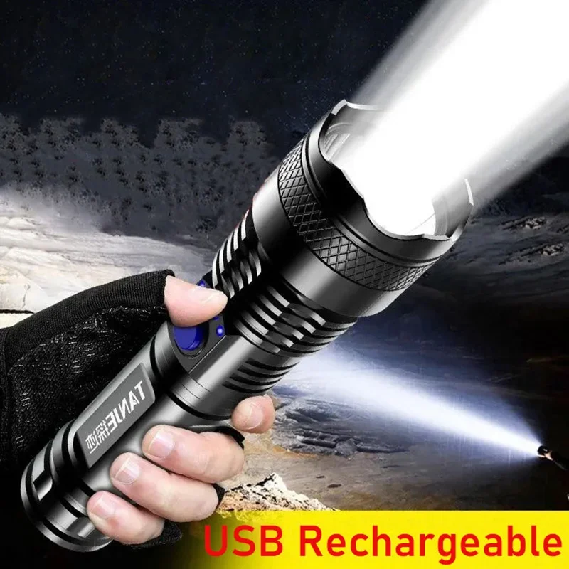 Powerful LED Flashlight Waterproof USB Charging Torch 18650 Battery Strong Light Flash Light For Outdoor Camping Hiking