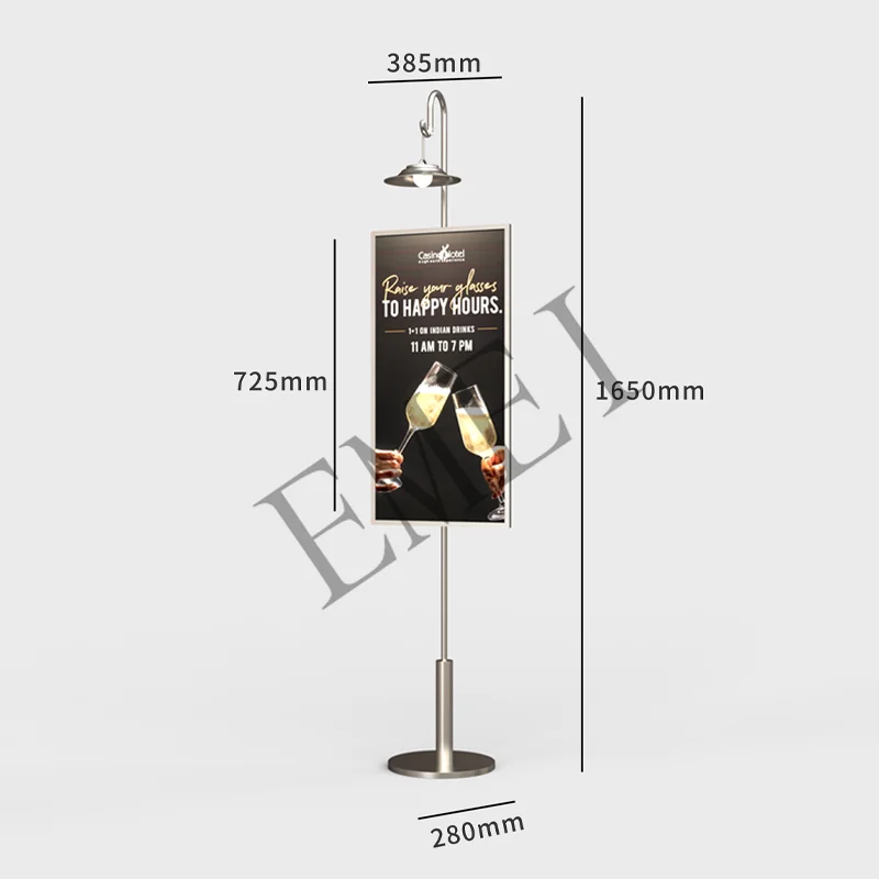 Présentoir Lumineux Vertical Moderne Simple en Acier Inoxydable, Support Publicitaire