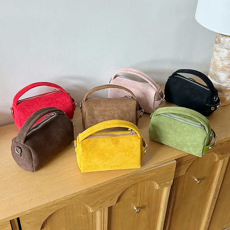 

Retro Faux Suede Boston Women's Bag NEW Rivet Studded Handbags and Purses Matte Texture Shoulder Crossbody Bags for Women Clutch