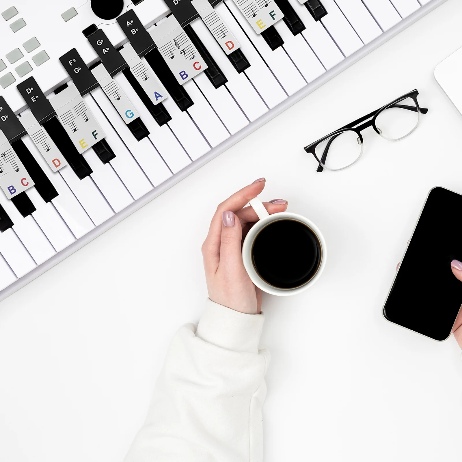 

1 set Piano Keyboard Stickers Fade Resistant PVC Note Guide Labels for Beginners Vibrant Color Learning Tool Compatible with All