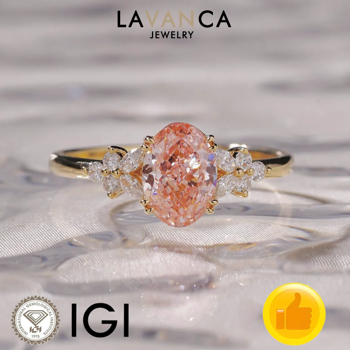 IGI Certified Pink Oval Cut Lab Created Diamond Ring 9K/14K/18K Solid Gold Round and Marquise Cut Cluster Lab Diamond Ring