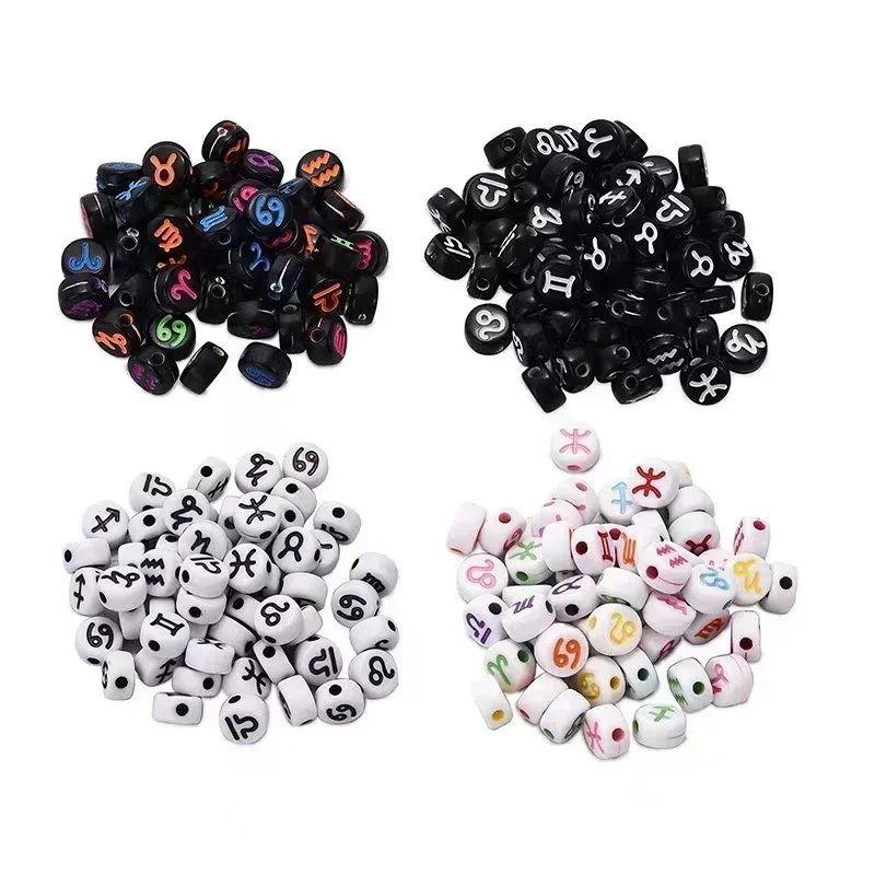 100-500PCS Acrylic Zodiac BeadsRound Flat 12 Constellations Beads for Jewelry Making Diy Bracelet Necklace Earrings Accessories
