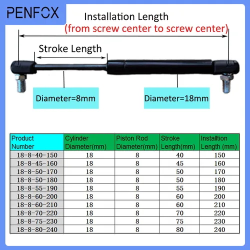 Imagen 2 del producto 1 unidad de barras de puntal universales de 150mm-230mm 500N/50KG, amortiguador de resorte de Gas, soporte de elevación hidráulica, barra de puntal, cama RV, máquina de coche
