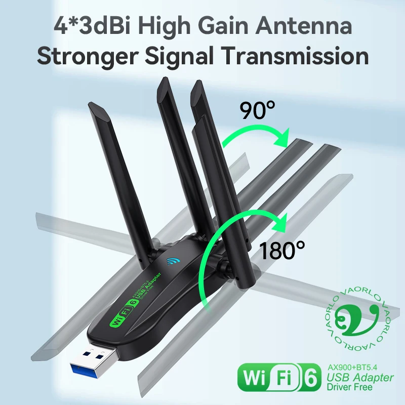 AX900 WIFI6 USB アダプタ 2IN1 Bluetooth 5.4 デュアルバンド 2.4 グラム & 5 グラム 900Mbps WiFi 6 802.11AX USB3.0 ワイヤレスカードレシーバー WIN10/11