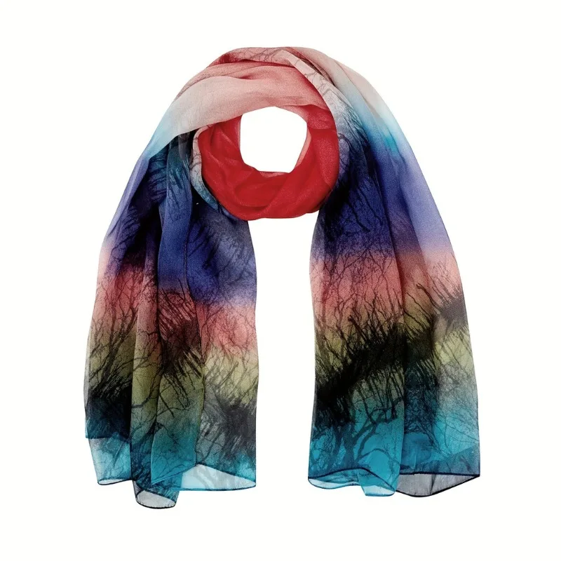

Lightweight 100% Mulberry Silk Chiffon Scarf for Women Oblong Shawl Neck Scarf Beach Wrap Headscarf Gift Pack Multicolor Trees